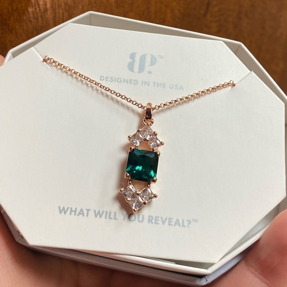 Lab Created Emerald With Rose Gold Plating Necklace - Picture 2 of 5